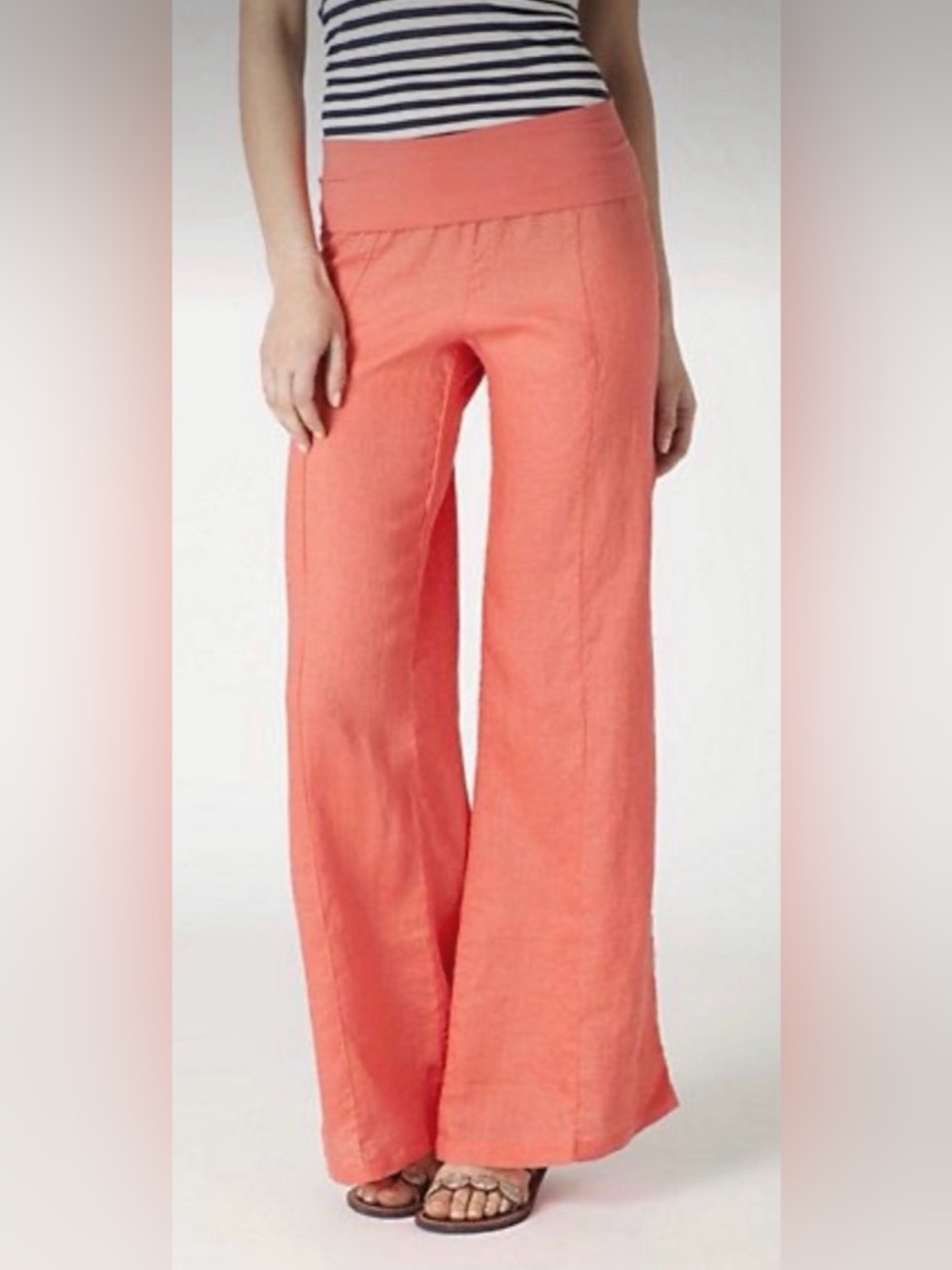 Anthropologie Taylor & Hyde Linen Wide Leg Pants Coral Pink Boho Size S Flowy